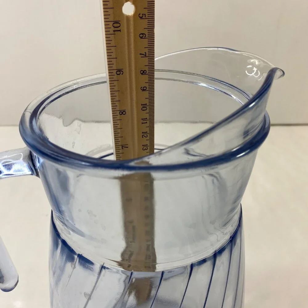 Indiana Glass Light Blue Twisted Optic Swirl Water Pitcher Ice Lip